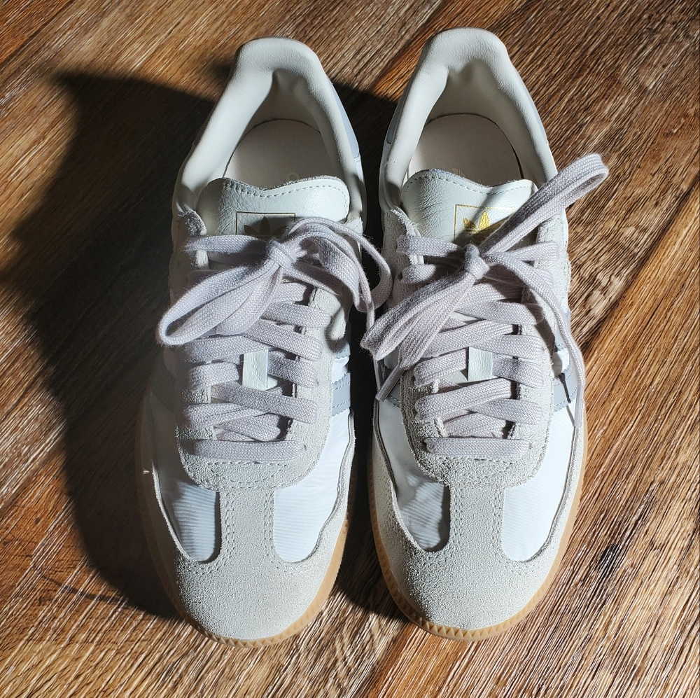 Classic White and Gray Adidas Sneakers